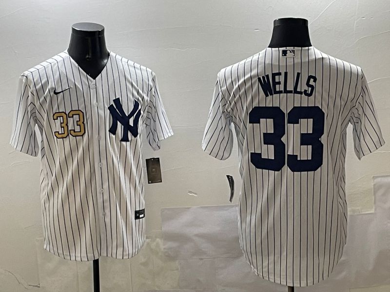 Men New York Yankees 33 Wells White Stripe Game 2025 Nike MLB Jersey style 5